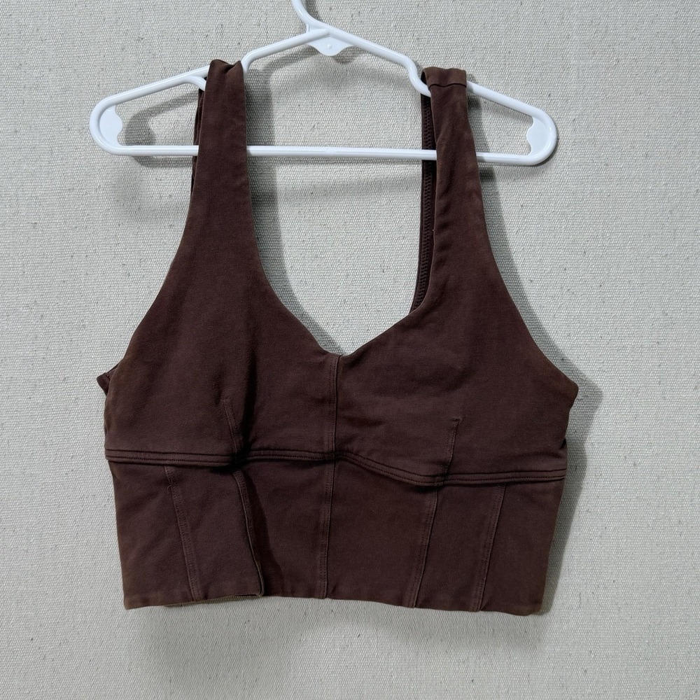 Offline By Aerie Sports Bra XS Brown Longline Yoga Crop Athletic Top